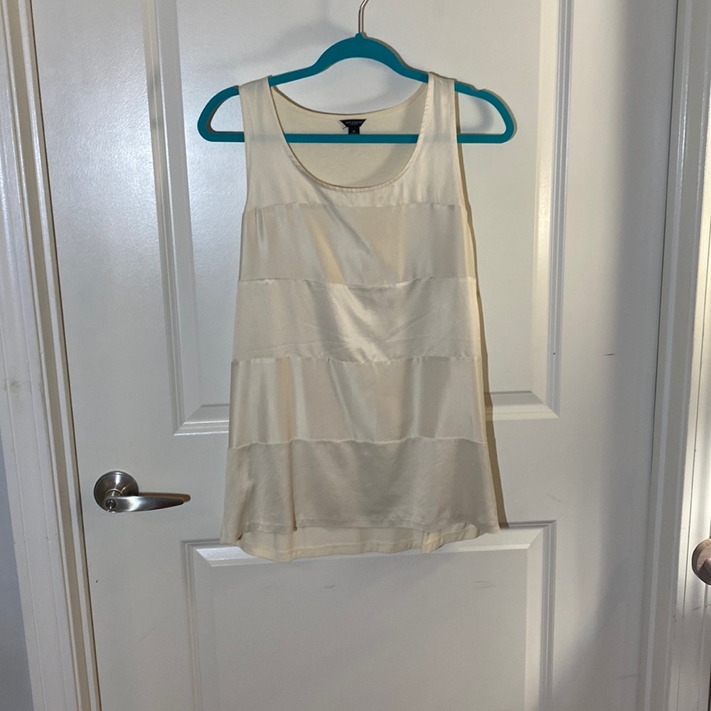 Ann Taylor Cream Mixed Material Striped Sleeveless Blouse